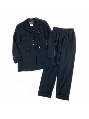 Chanel Style Up Jacket Pants Set 36 Black